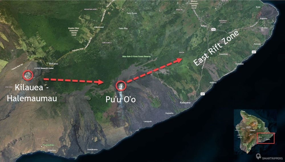 Avancée de la coulée du Kilauea vers la Lower Rift Zone