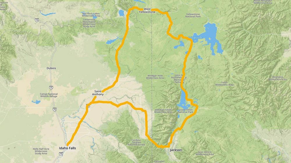 Possible loop between Grand Teton and Yellowstone via Idaho Falls.