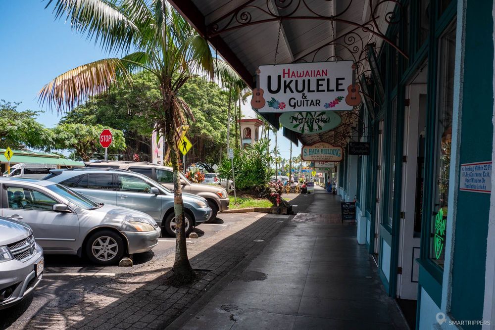 Boutiques, galeries et restaurants le long de Kamehameha Avenue.