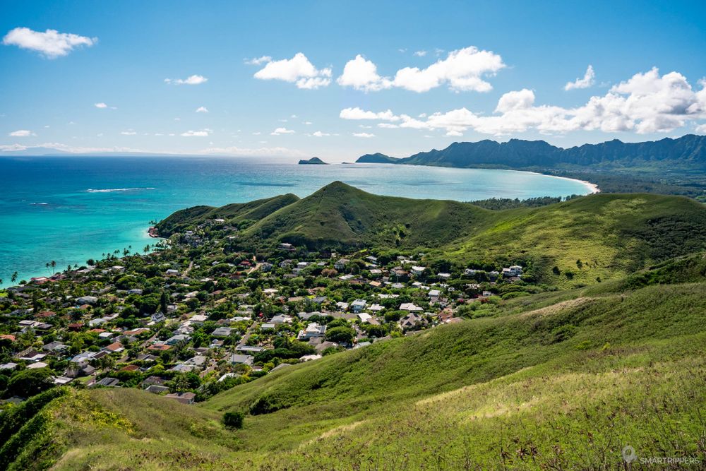 Vue sur Lanikai et ses îlots depuis le bunker du Pillbox trail.