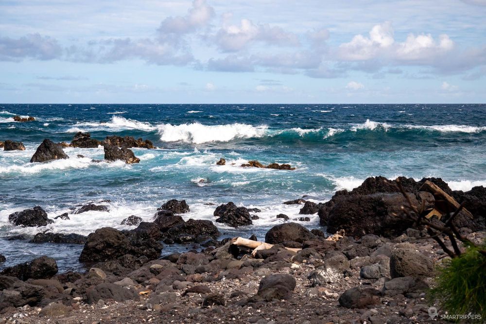 Vagues et rochers au bord du parc.