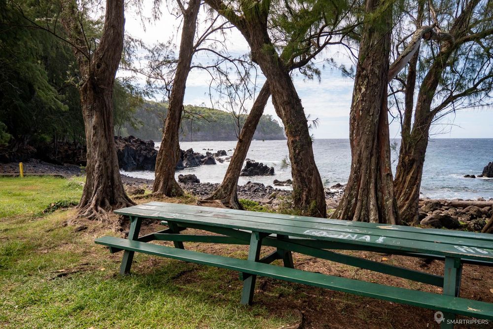Table de pique-nique en bord de mer.