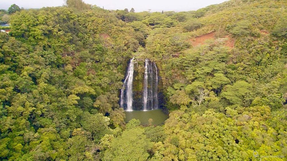 Les Opaeka'a falls photographiées depuis le drone.