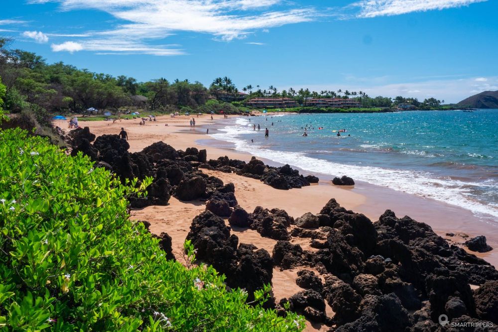 Vue d'ensemble de la plage vers le sud.