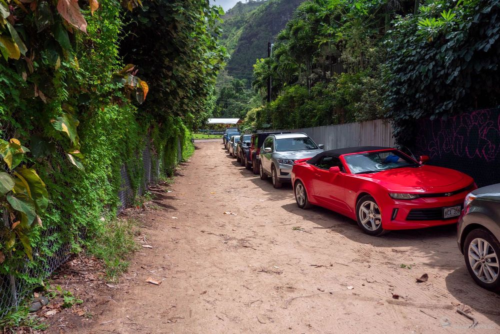 L'un des chemins pour se stationner à Tunnels Beach